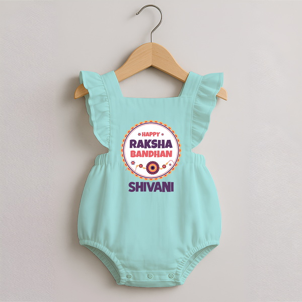 Rakhi Special Romper Frock | Happy Rakhi Design for Babies - MINT GREEN - 0 - 3 Months Old (Chest 19")