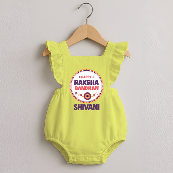 Rakhi Special Romper Frock | Happy Rakhi Design for Babies - PASTEL YELLOW - 0 - 3 Months Old (Chest 19")
