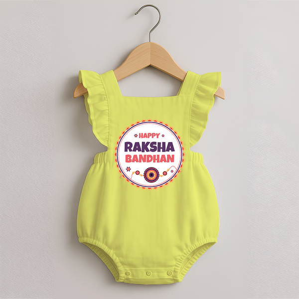 Rakhi Special Romper Frock | Happy Rakhi Design for Babies - PASTEL YELLOW - 0 - 3 Months Old (Chest 19")