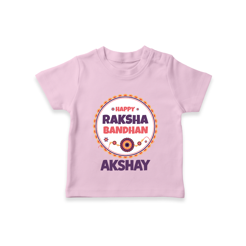 Rakhi Special T-Shirt | Happy Rakhi Design for Babies - BABY PINK - 0-5 Months Old (Chest 17")