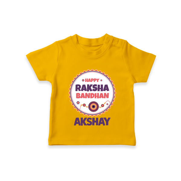 Rakhi Special T-Shirt | Happy Rakhi Design for Babies - CHROME YELLOW - 0-5 Months Old (Chest 17")