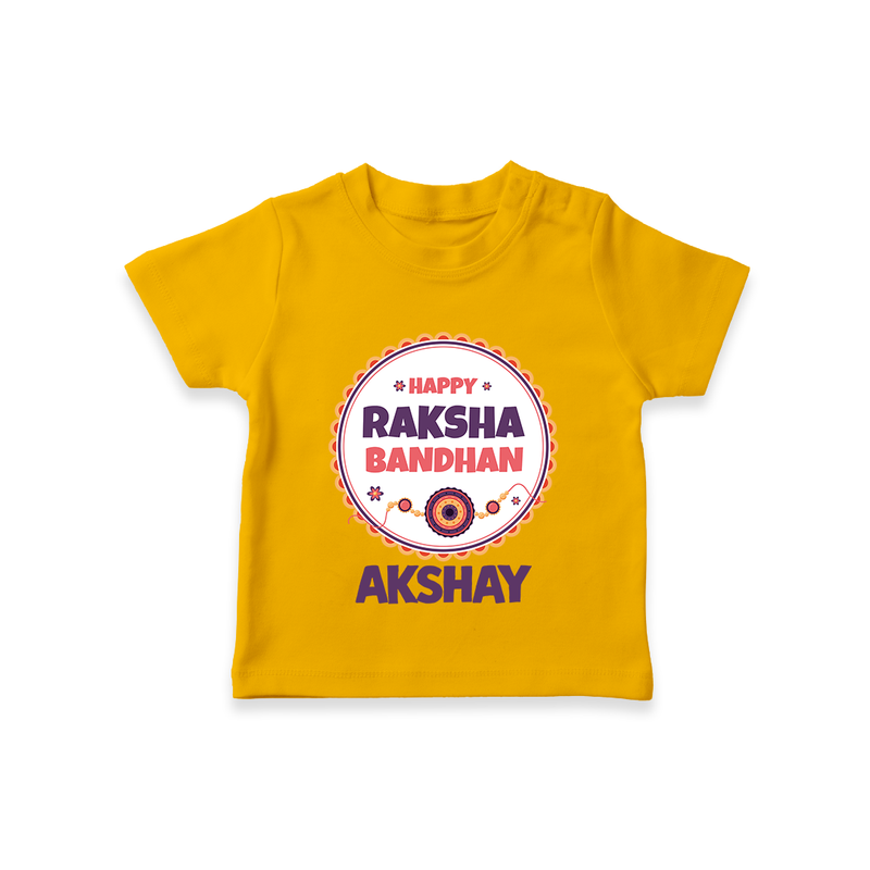 Rakhi Special T-Shirt | Happy Rakhi Design for Babies - CHROME YELLOW - 0-5 Months Old (Chest 17")