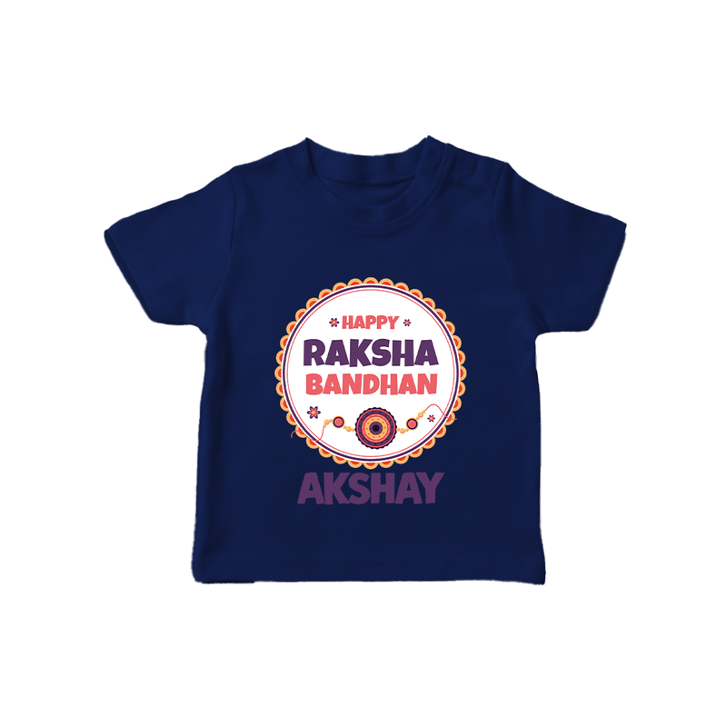 Rakhi Special T-Shirt | Happy Rakhi Design for Babies - NAVY BLUE - 0-5 Months Old (Chest 17")