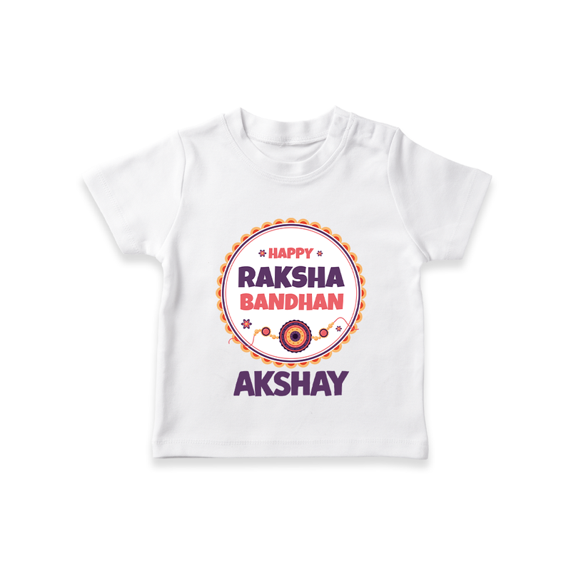 Rakhi Special T-Shirt | Happy Rakhi Design for Babies - WHITE - 0-5 Months Old (Chest 17")