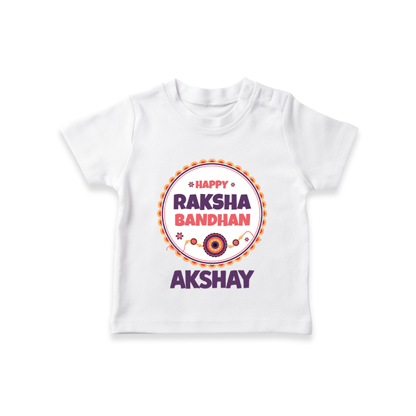 Rakhi Special T-Shirt | Happy Rakhi Design for Babies - WHITE - 0-5 Months Old (Chest 17")