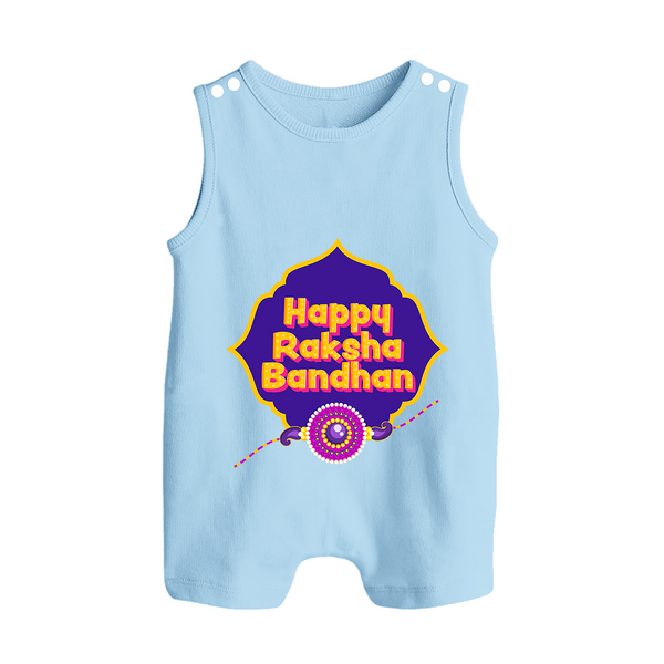 Happy Rakhi Outfit | Gentle Rompersuit / Sleeveless Romper for Baby Celebrations - BABY BLUE - 0 - 5 Months Old (Chest 18")