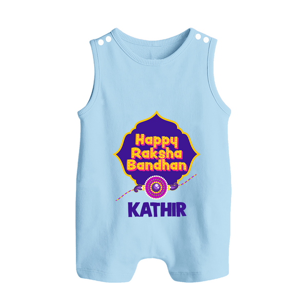 Happy Rakhi Outfit | Gentle Rompersuit / Sleeveless Romper for Baby Celebrations - BABY BLUE - 0 - 5 Months Old (Chest 18")