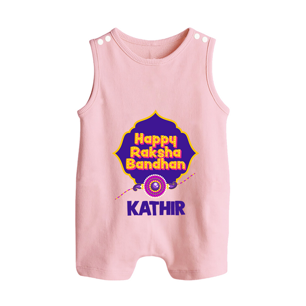 Happy Rakhi Outfit | Gentle Rompersuit / Sleeveless Romper for Baby Celebrations - BABY PINK - 0 - 5 Months Old (Chest 18")