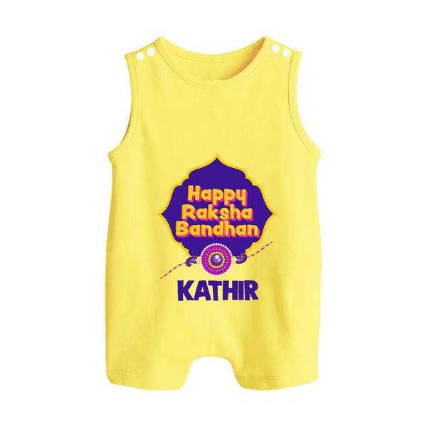 Happy Rakhi Outfit | Gentle Rompersuit / Sleeveless Romper for Baby Celebrations - PASTEL YELLOW - 0 - 5 Months Old (Chest 18")