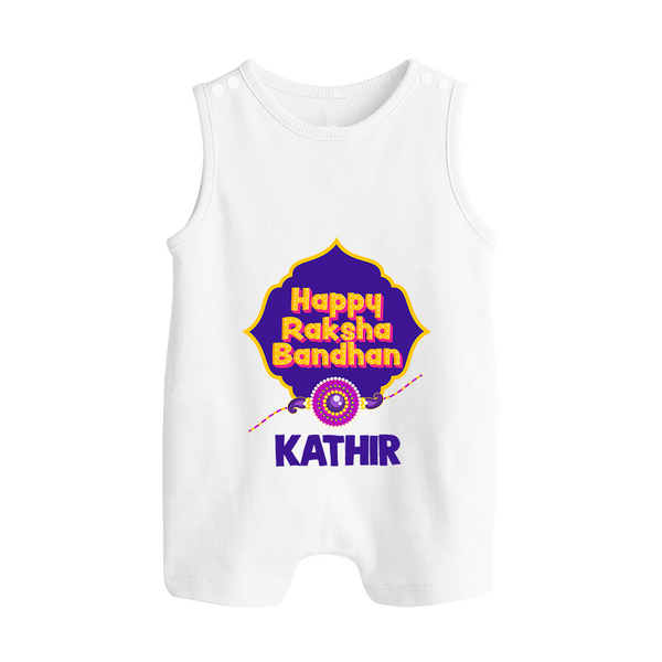 Happy Rakhi Outfit | Gentle Rompersuit / Sleeveless Romper for Baby Celebrations - WHITE - 0 - 5 Months Old (Chest 18")