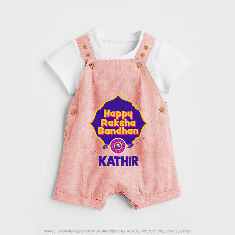 Happy Rakhi Outfit | Gentle Dungaree Set for Baby Celebrations - PEACH - 0 - 5 Months Old (Chest 18")