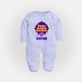Happy Rakhi Outfit | Gentle SleepSuit/ Full Sleeve Bodysuit for Baby Celebrations - BABY BLUE - New Born (Chest 7.5")