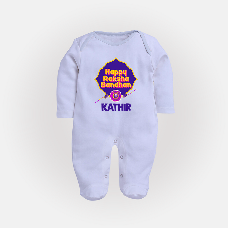 Happy Rakhi Outfit | Gentle SleepSuit/ Full Sleeve Bodysuit for Baby Celebrations - BABY BLUE - New Born (Chest 7.5")