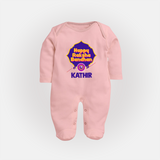 Happy Rakhi Outfit | Gentle SleepSuit/ Full Sleeve Bodysuit for Baby Celebrations - BABY PINK - New Born (Chest 7.5")