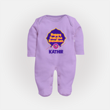 Happy Rakhi Outfit | Gentle SleepSuit/ Full Sleeve Bodysuit for Baby Celebrations - LILAC - New Born (Chest 7.5")