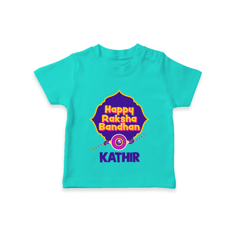 Happy Rakhi Outfit | Gentle T-Shirt for Baby Celebrations - TEAL - 0-5 Months Old (Chest 17")