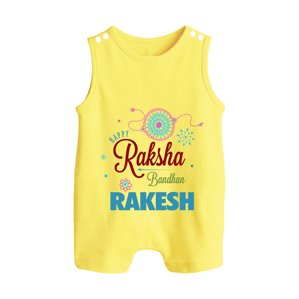 BabyÕs Raksha Bandhan Rompersuit / Sleeveless Romper | Happy  Rakhi Theme Outfit - PASTEL YELLOW - 0 - 5 Months Old (Chest 18")