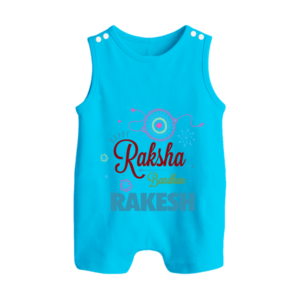 BabyÕs Raksha Bandhan Rompersuit / Sleeveless Romper | Happy  Rakhi Theme Outfit - SKY BLUE - 0 - 5 Months Old (Chest 18")
