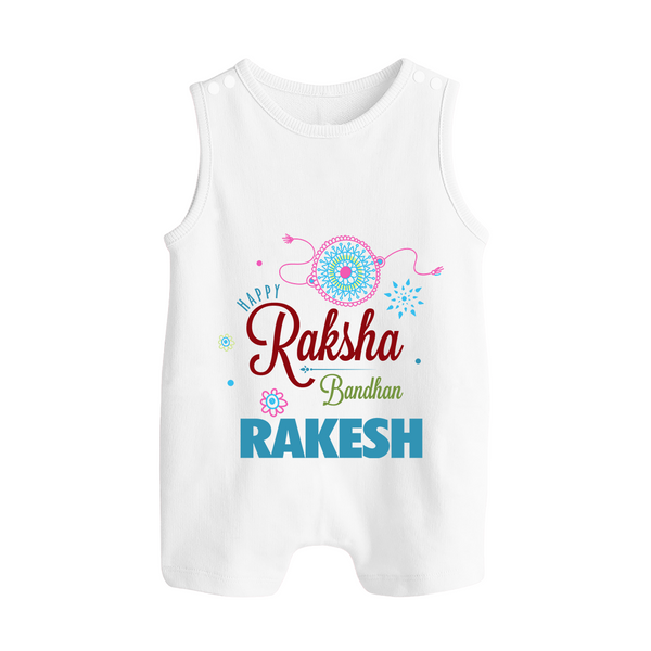 BabyÕs Raksha Bandhan Rompersuit / Sleeveless Romper | Happy  Rakhi Theme Outfit - WHITE - 0 - 5 Months Old (Chest 18")