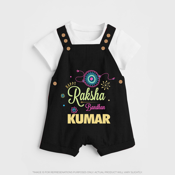 BabyÕs Raksha Bandhan Dungaree Set | Happy  Rakhi Theme Outfit - BLACK - 0 - 5 Months Old (Chest 18")
