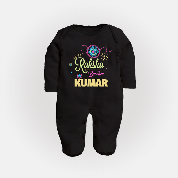 BabyÕs Raksha Bandhan SleepSuit/ Full Sleeve Bodysuit | Happy  Rakhi Theme Outfit - BLACK - New Born (Chest 7.5")