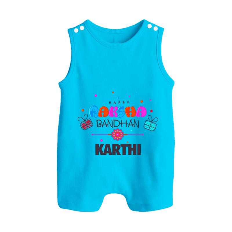 Festive Baby Rompersuit / Sleeveless Romper | Happy Rakhi Edition - SKY BLUE - 0 - 5 Months Old (Chest 18")