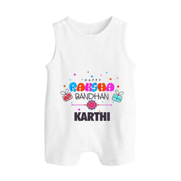 Festive Baby Rompersuit / Sleeveless Romper | Happy Rakhi Edition - WHITE - 0 - 5 Months Old (Chest 18")