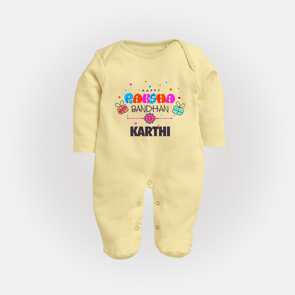 Festive Baby SleepSuit/ Full Sleeve Bodysuit | Happy Rakhi Edition - PASTEL YELLOW - New Born (Chest 7.5")