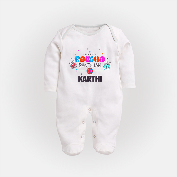 Festive Baby SleepSuit/ Full Sleeve Bodysuit | Happy Rakhi Edition - WHITE - New Born (Chest 7.5")