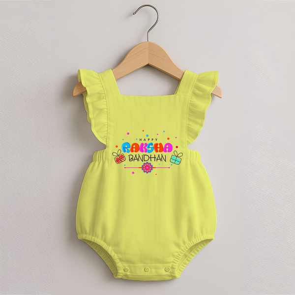 Festive Baby Romper Frock | Happy Rakhi Edition - PASTEL YELLOW - 0 - 3 Months Old (Chest 19")
