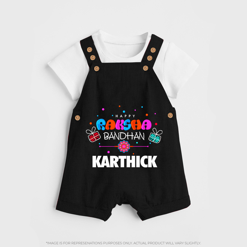 Festive Baby Dungaree Set | Happy Rakhi Edition - BLACK - 0 - 5 Months Old (Chest 18")