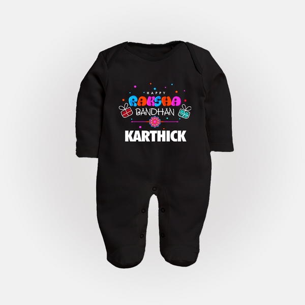 Festive Baby SleepSuit/ Full Sleeve Bodysuit | Happy Rakhi Edition - BLACK - New Born (Chest 7.5")