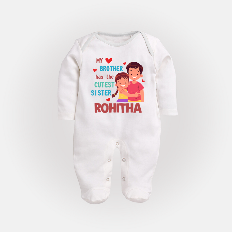 Brother Sister Matching Sleep Suit/ Fullsleeve Bodysuit | Celebrate the Bond in Style - WHITE - New Born (Chest 7.5")