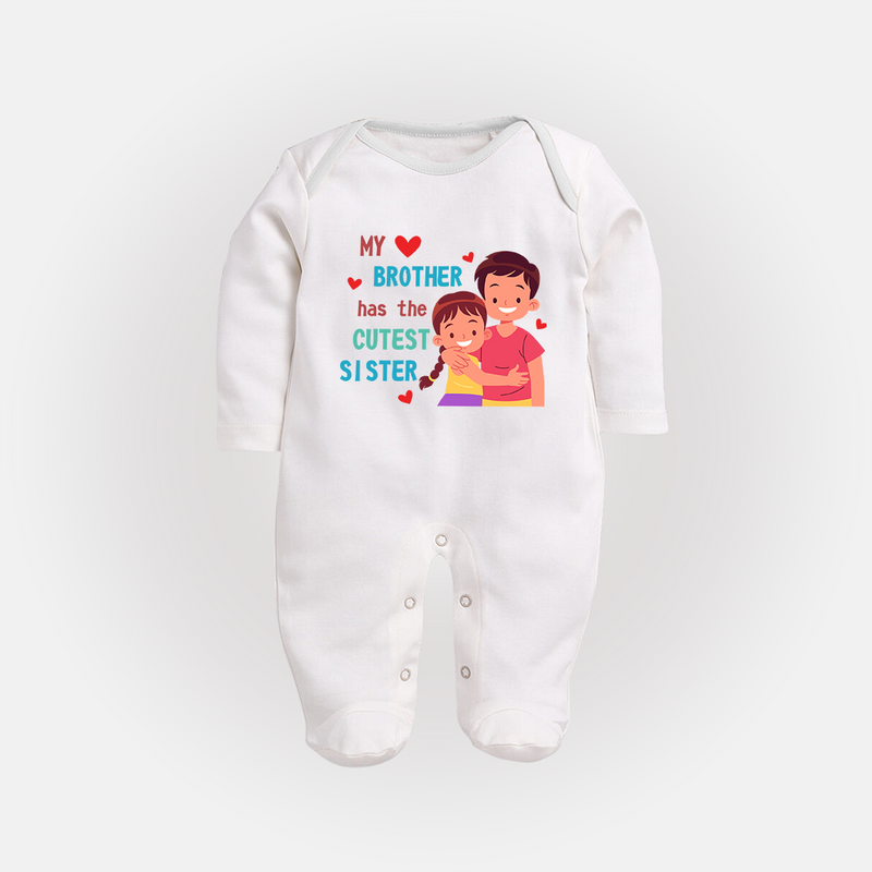 Brother Sister Matching Sleep Suit/ Fullsleeve Bodysuit | Celebrate the Bond in Style - WHITE - New Born (Chest 7.5")