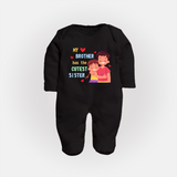 Brother Sister Matching Sleep Suit/ Fullsleeve Bodysuit | Celebrate the Bond in Style - BLACK - New Born (Chest 7.5")
