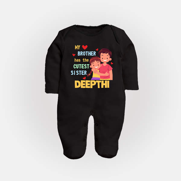 Brother Sister Matching Sleep Suit/ Fullsleeve Bodysuit | Celebrate the Bond in Style - BLACK - New Born (Chest 7.5")