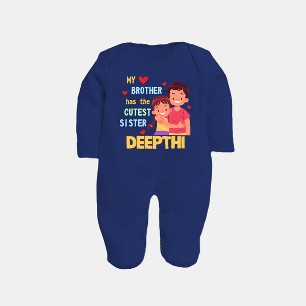 Brother Sister Matching Sleep Suit/ Fullsleeve Bodysuit | Celebrate the Bond in Style - NAVY BLUE - New Born (Chest 7.5")