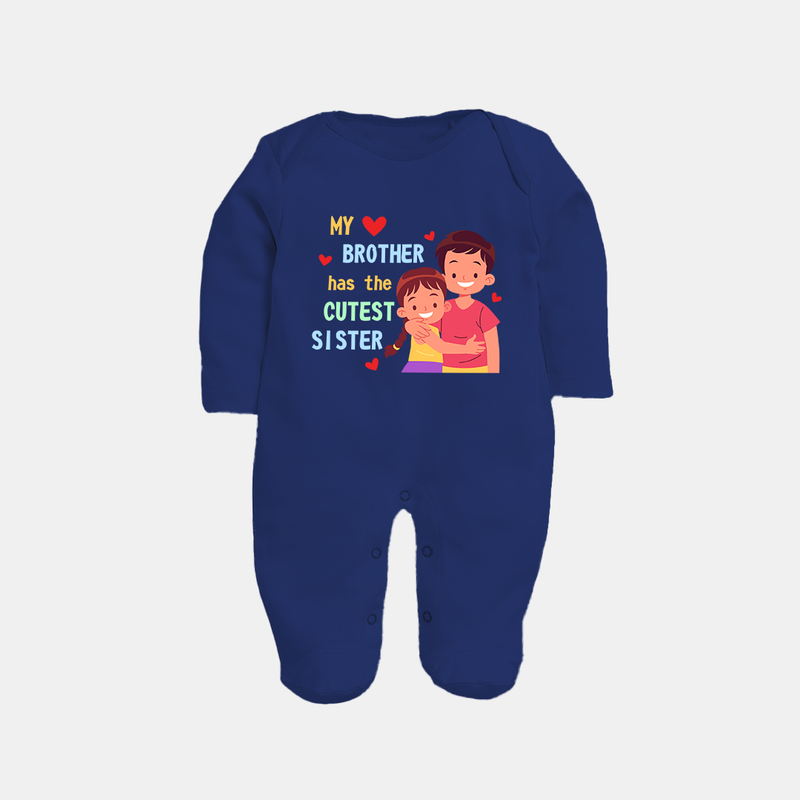Brother Sister Matching Sleep Suit/ Fullsleeve Bodysuit | Celebrate the Bond in Style - NAVY BLUE - New Born (Chest 7.5")