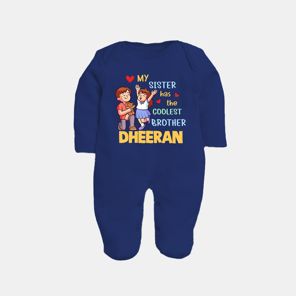 Baby Brother and Sister Sleep Suit/ Fullsleeve Bodysuit | Perfect for Gifting - NAVY BLUE - New Born (Chest 7.5")