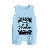 Cute Sibling Outfit for Kids | Brother and Sister Cotton Romper Suit/ Sleeveless Romper - BABY BLUE - 0 - 5 Months Old (Chest 18")