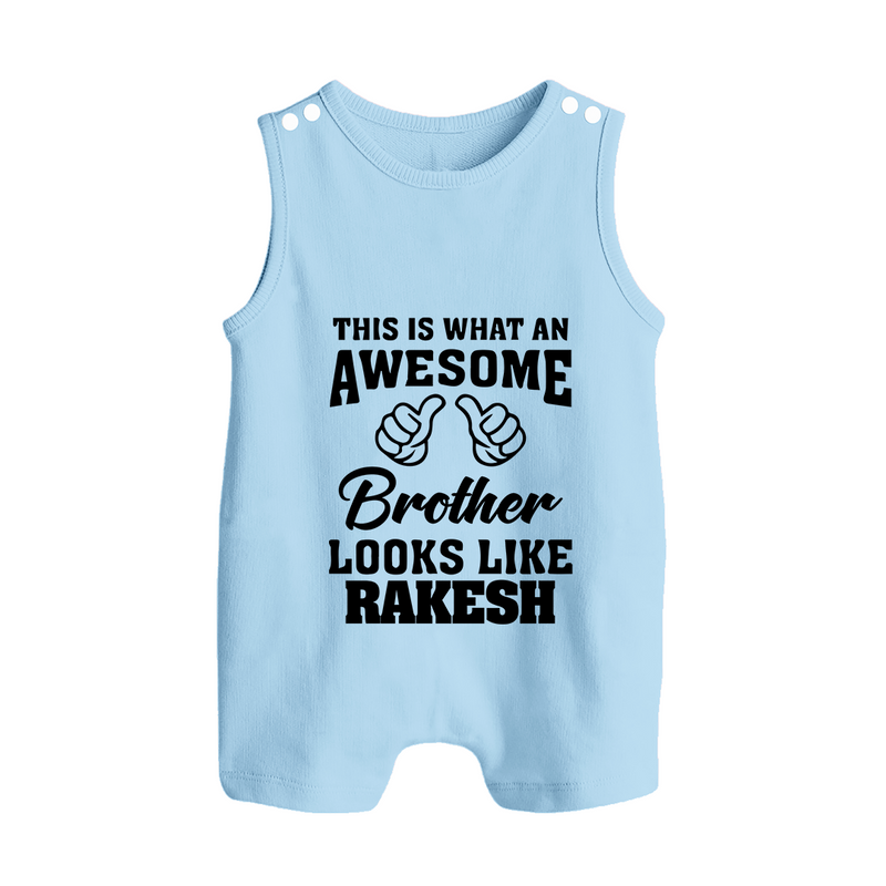 Cute Sibling Outfit for Kids | Brother and Sister Cotton Romper Suit/ Sleeveless Romper - BABY BLUE - 0 - 5 Months Old (Chest 18")