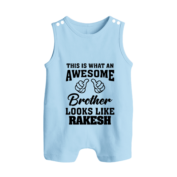 Cute Sibling Outfit for Kids | Brother and Sister Cotton Romper Suit/ Sleeveless Romper - BABY BLUE - 0 - 5 Months Old (Chest 18")
