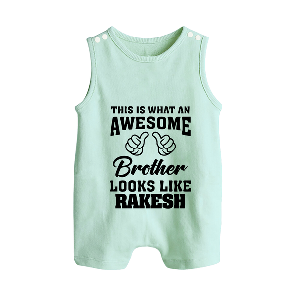 Cute Sibling Outfit for Kids | Brother and Sister Cotton Romper Suit/ Sleeveless Romper - MINT GREEN - 0 - 5 Months Old (Chest 18")