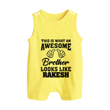 Cute Sibling Outfit for Kids | Brother and Sister Cotton Romper Suit/ Sleeveless Romper - PASTEL YELLOW - 0 - 5 Months Old (Chest 18")