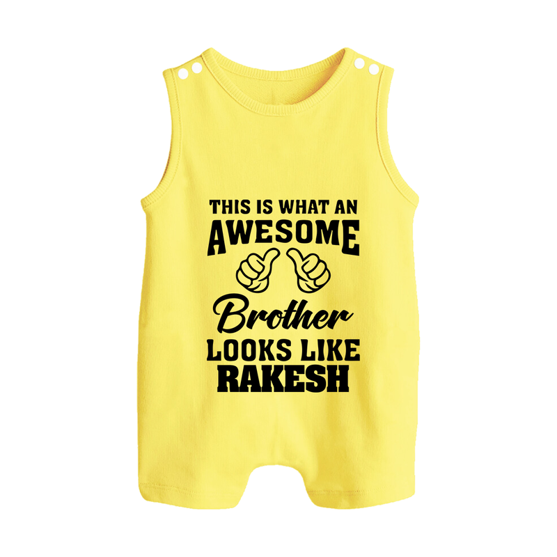 Cute Sibling Outfit for Kids | Brother and Sister Cotton Romper Suit/ Sleeveless Romper - PASTEL YELLOW - 0 - 5 Months Old (Chest 18")