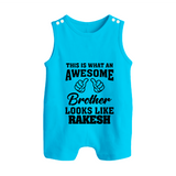 Cute Sibling Outfit for Kids | Brother and Sister Cotton Romper Suit/ Sleeveless Romper - SKY BLUE - 0 - 5 Months Old (Chest 18")