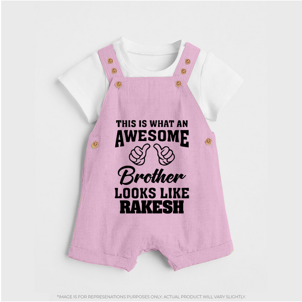 Cute Sibling Outfit for Kids | Brother and Sister Cotton Dungaree Set - BABY PINK - 0 - 5 Months Old (Chest 18")