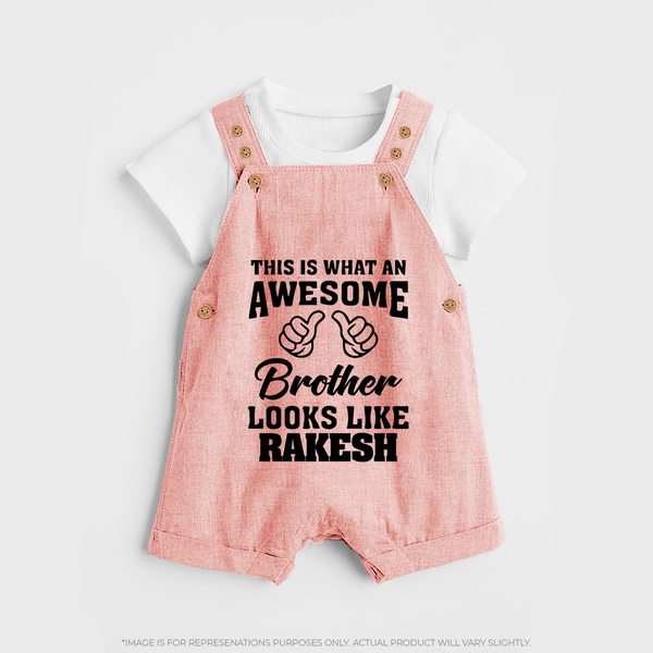 Cute Sibling Outfit for Kids | Brother and Sister Cotton Dungaree Set - PEACH - 0 - 5 Months Old (Chest 18")