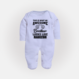 Cute Sibling Outfit for Kids | Brother and Sister Cotton Sleep Suit/ Fullsleeve Bodysuit - BABY BLUE - New Born (Chest 7.5")