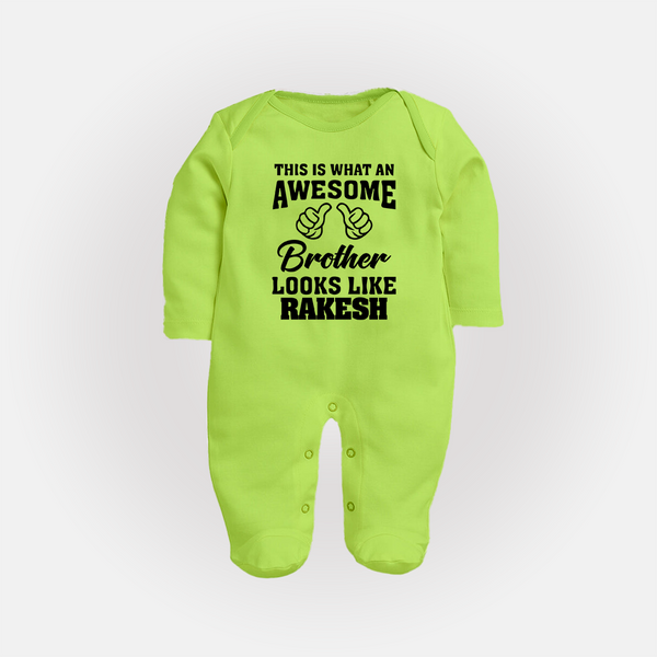 Cute Sibling Outfit for Kids | Brother and Sister Cotton Sleep Suit/ Fullsleeve Bodysuit - LIME GREEN - New Born (Chest 7.5")